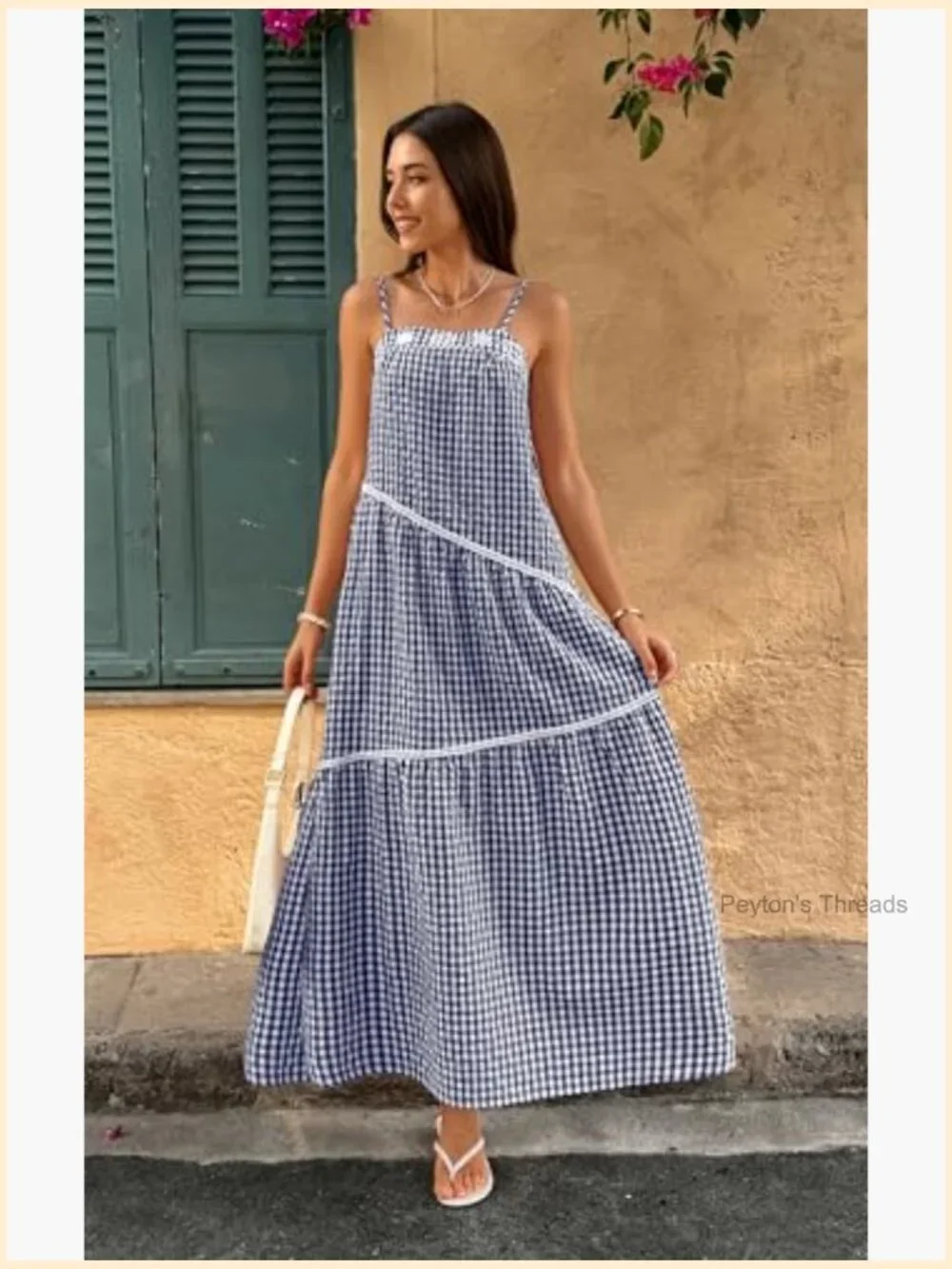 Sleeveless Maxi Dress: Spaghetti Strap Boho Tiered Asymmetric Long Dress with - Picture 2 of 7